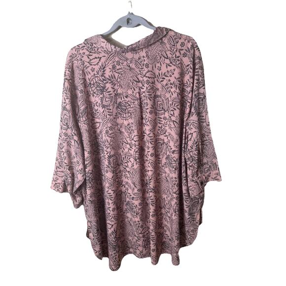 Catherines Pink Black Floral Popover Blouse Collared 3/4 Sleeve 3X Plus Petite - Picture 6 of 7
